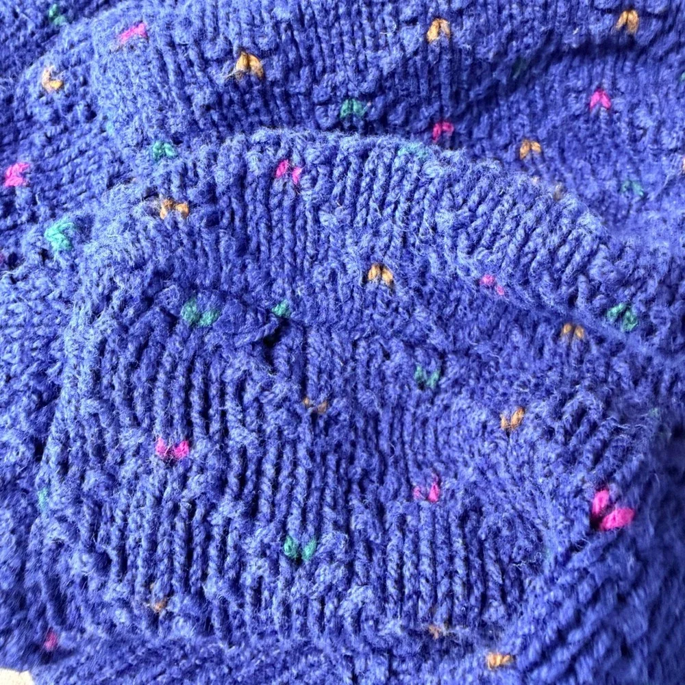 REI Sweater Women Large Blue Pointelle Knit Vintage Crewneck Pullover USA